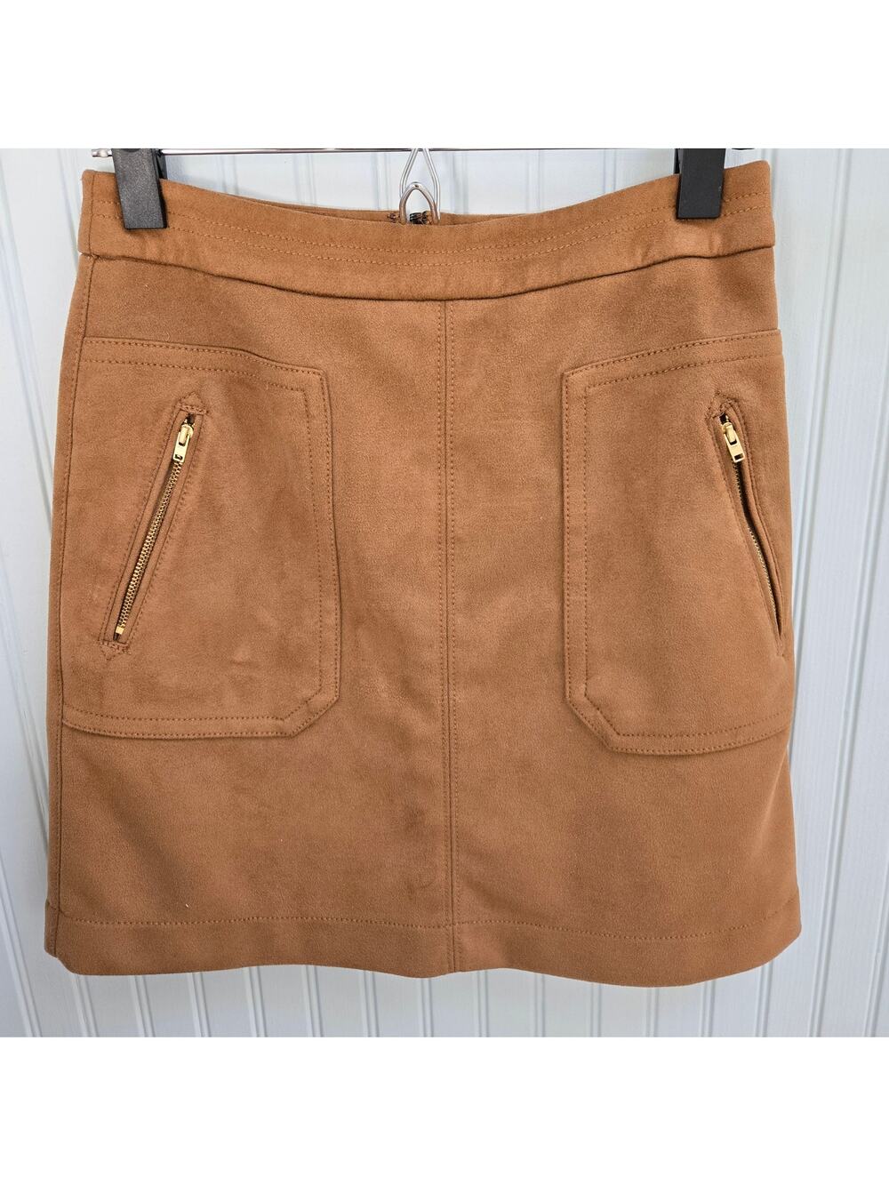 Ann Taylor Loft Tan Zipper Pocket A-line Suede Skirt